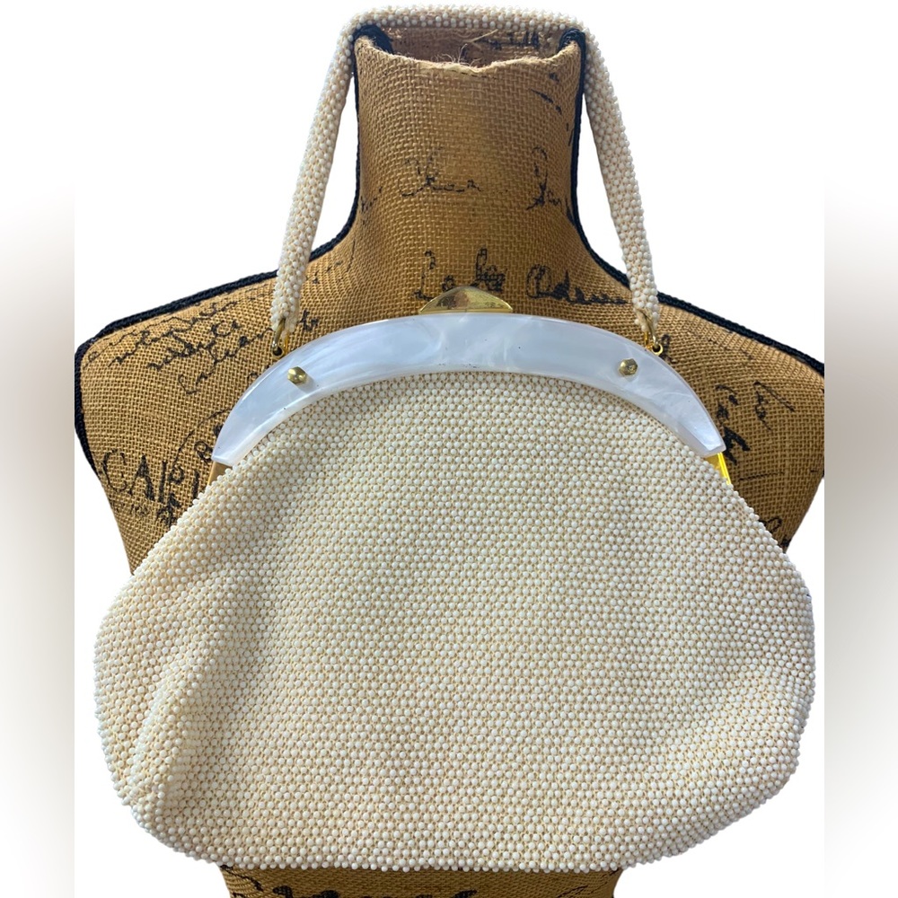 Vintage 1950’s La Regale Ltd. Cream colored, microbeaded Purse